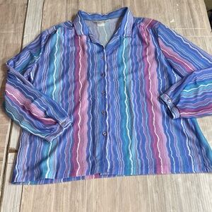 Vintage Lady Devon Button Down Blouse Size Large Striped Colorful READ